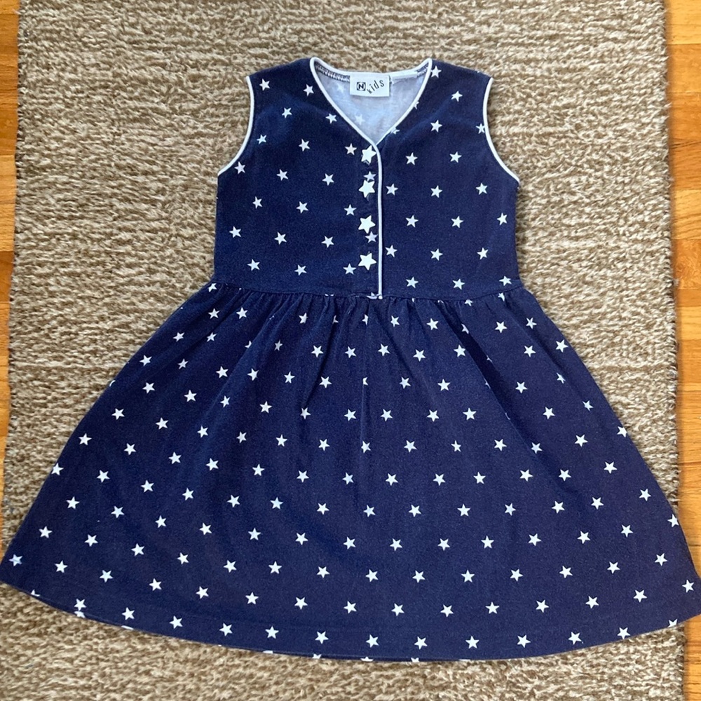 Vintage Blue & White Stars Dress N Kids Nordstrom Cotton Girls Med 5-6 90’s Y2K